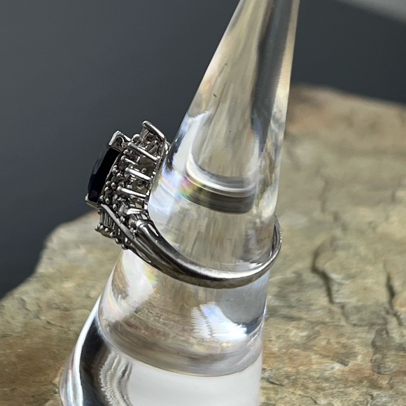 Sterling lab created sapphire and diamond ring. Size 6. - Picture 2 of 7